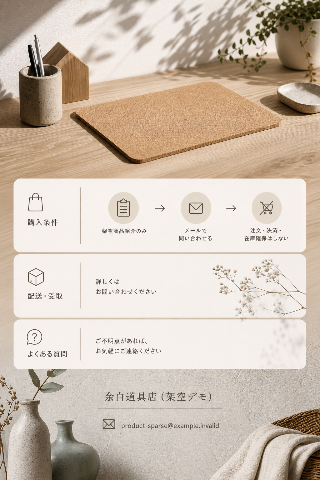 余白道具店（架空デモ） 問い合わせ前の案内